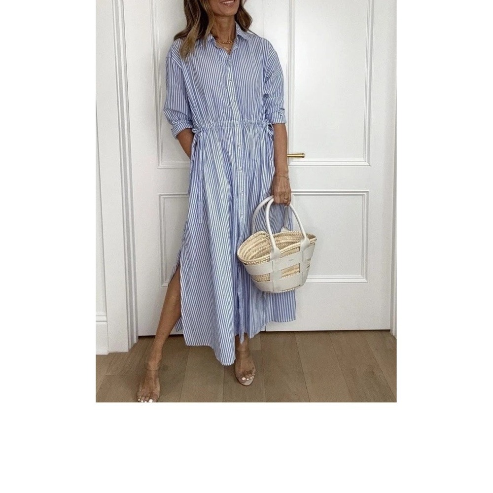 Universal Thread Striped ShirtDress Front tie Blue WhiteCoastal Drawstring Small